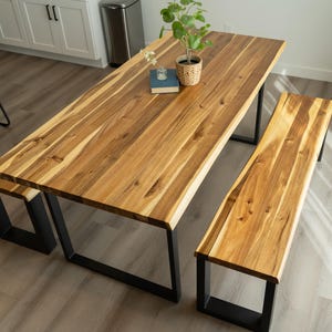 Modern Teak Wood Bench | Dining Bench | Entryway Bench | Handcrafted Light Teak Wood Bench | Outdoor Wood Bench | Metal U-Legs - UMBUZO