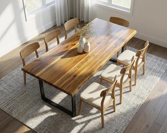 Teak Live Edge Dining Table | Modern Rustic Wood Table | Large Hardwood Kitchen Table | Ethically Sourced Hardwood | Multiple Leg Options