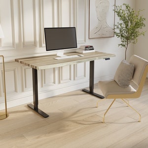 Live Edge Teak Wood Stand Up Desk, Standing Desk, Adjustable Height Desk