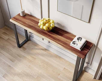 Live-Edge Console Table | Walnut Color Console Table | Entry Way Table | Modern Console Table | Solid Wood Console Table | U-Legs - UMBUZO