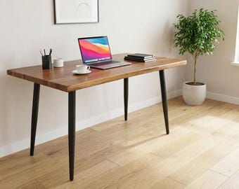 Live-Edge Walnut Colored Desk | Solid Wood Computer Desk | Modern Rustic Style Work Table | Choose Your Desk Size and Leg Style! - UMBUZO