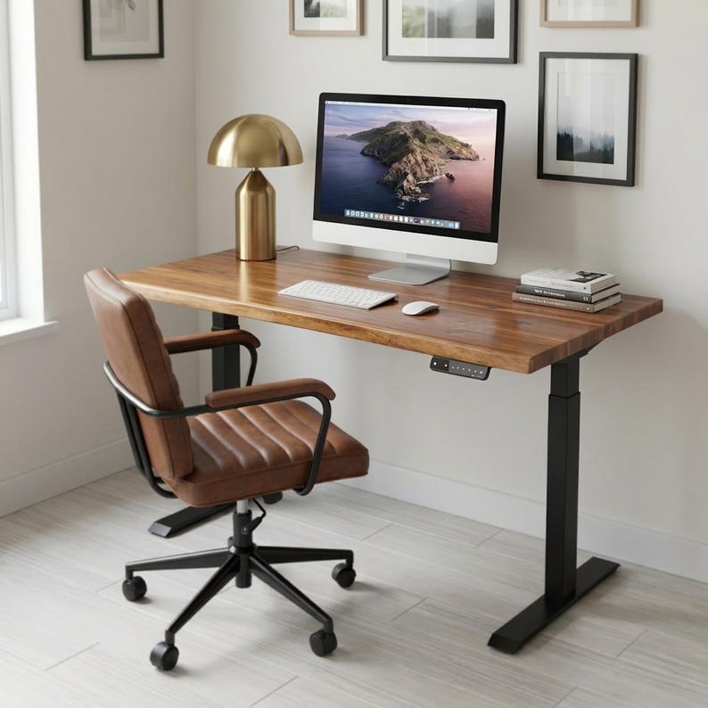 Walnut Live Edge Standing Desk | Adjustable Height Desk | Sit Stand Desk | Solid Wood Desk | Computer Desk | Office Standing Desk - UMBUZO image 1