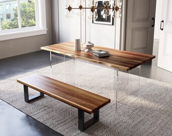 Exotic Hardwood Live Edge Dining Table & Bench Combo