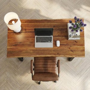 Exotic Live Edge Desk | Walnut Color Solid Wood Desk | Acacia Wood Table | Multiple Steel Leg Options | Modern Rustic Style Table - UMBUZO image 3