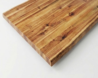 Live-Edge Solid Wood Teak Color Tabletop | DIY Tabletop | DIY Counter Top | 1.75" Thick Light Color Acacia Wood | Edge-Glued Panel - UMBUZO