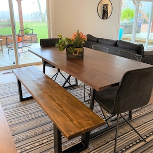 Solid Wood Dining Table | Walnut Kitchen Table | Modern Dining Table | Handcrafted Large Dining Table | Metal U-Leg Dining Table - UMBUZO