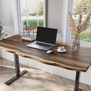 Standing Desk | Live Edge Walnut Acacia Desk | Black Dual Motor Frame | Stand-Up Desk | Live-Edge Desk | Adjustable Standing Desk - UMBUZO