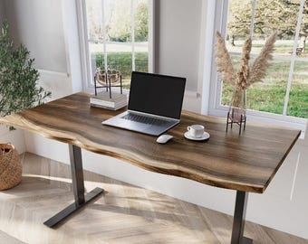 Standing Desk | Live Edge Walnut Acacia Desk | Black Dual Motor Frame | Stand-Up Desk | Live-Edge Desk | Adjustable Standing Desk - UMBUZO