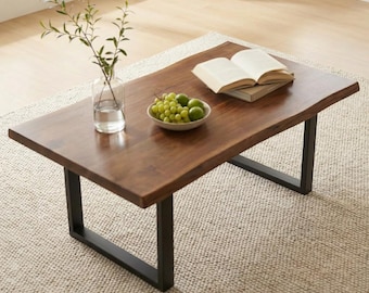 Live-Edge Walnut Coffee Table | Exotic Coffee Table with U-Shaped Legs | Handcrafted Living Room Table | Modern Hardwood Table - UMBUZO