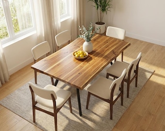 Handcrafted Live-Edge Teak Dining Table: Solid Hardwood Kitchen Furniture
