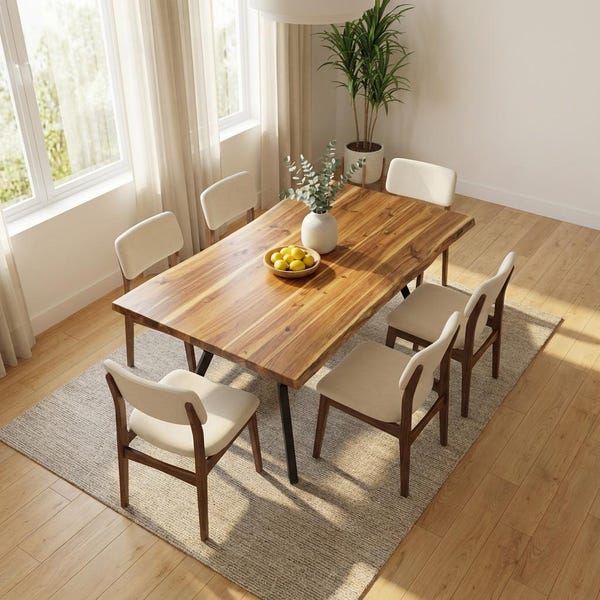 Handcrafted Live-Edge Teak Dining Table: Solid Hardwood Kitchen Furniture