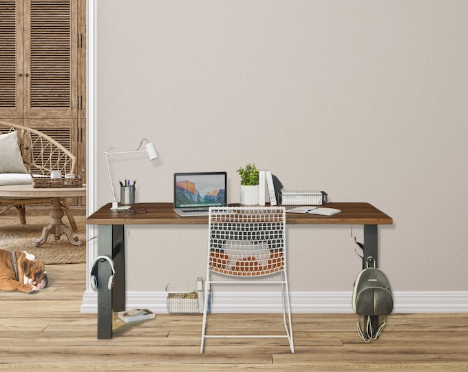 Solid Wood Desk - Home Office Desk with Metal Legs