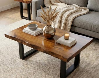 Natural Wood Coffee Table | Live-Edge U-Leg Coffee Table | Walnut Acacia Living Room Table | Modern Coffee Table | Live-Edge Table - UMBUZO