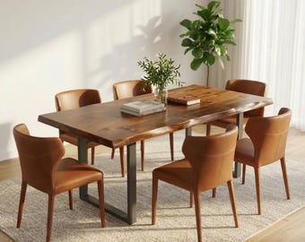 Modern Wood Dining Table | Walnut Live-Edge Kitchen Table | Solid Wood Dinner Table | Choose Your Table Size and Leg Style! - UMBUZO