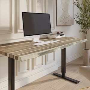 Teak Wood Standing Desk | Office Adjustable Height Desk | Computer Standing Desk | Live-Edge Stand-Up Design Desk | Sit-Stand Desk - UMBUZO