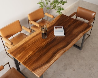 Handcrafted Live Edge Walnut Dining Table: Modern Hardwood Kitchen Table