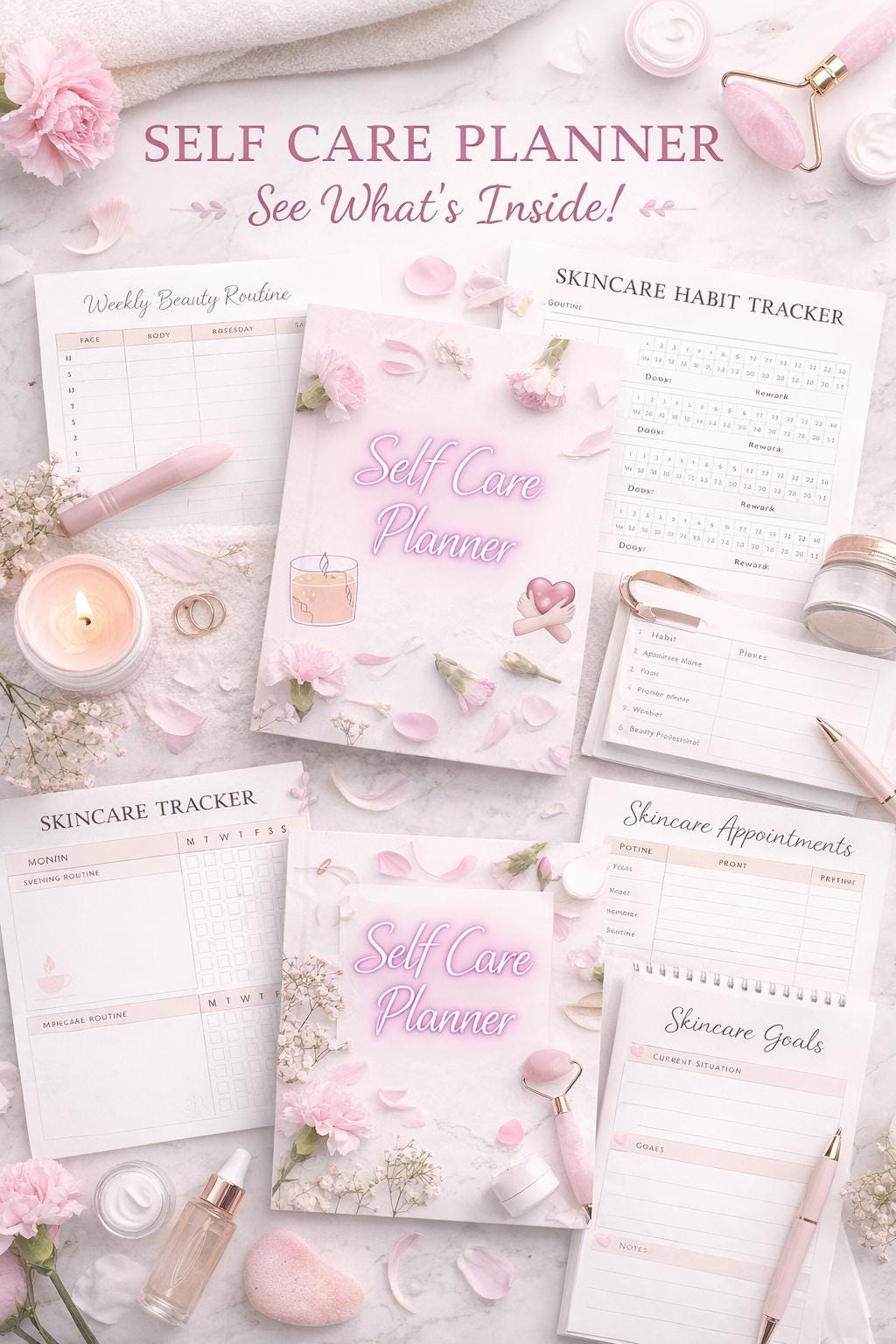 Self Care Planner Printable | Wellness Journal PDF | Skin Care, Mood ...