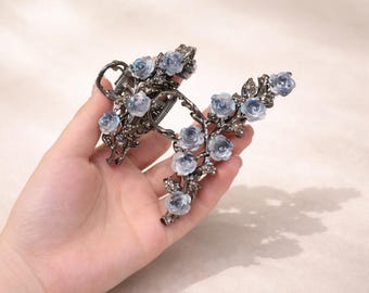 Elegant Blue Rose Hair Claw Clip