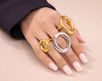 Minimalist Sculptural Open Ring Set Gold Silver Titanium Statement Chunky Rings