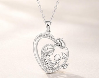 Elegant Mother & Child Heart Pendant Necklace