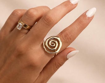 18K Gold-Plated Stainless Steel Spiral Ring Minimalist Statement Jewelry