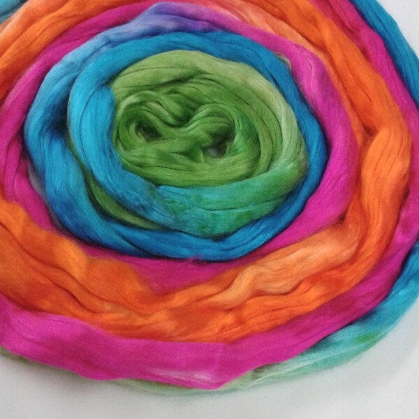 Mulberry Silk Roving Top hand dyed spinning felting fibre needle felting fibre art carding blending paper making 20 grams .7 oz Multi 11375