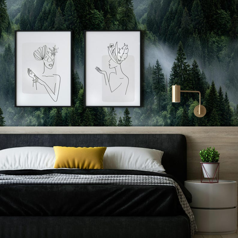 Misty Evergreen Forest Wallpaper – Moody Green Pine Trees Wall Mural ...
