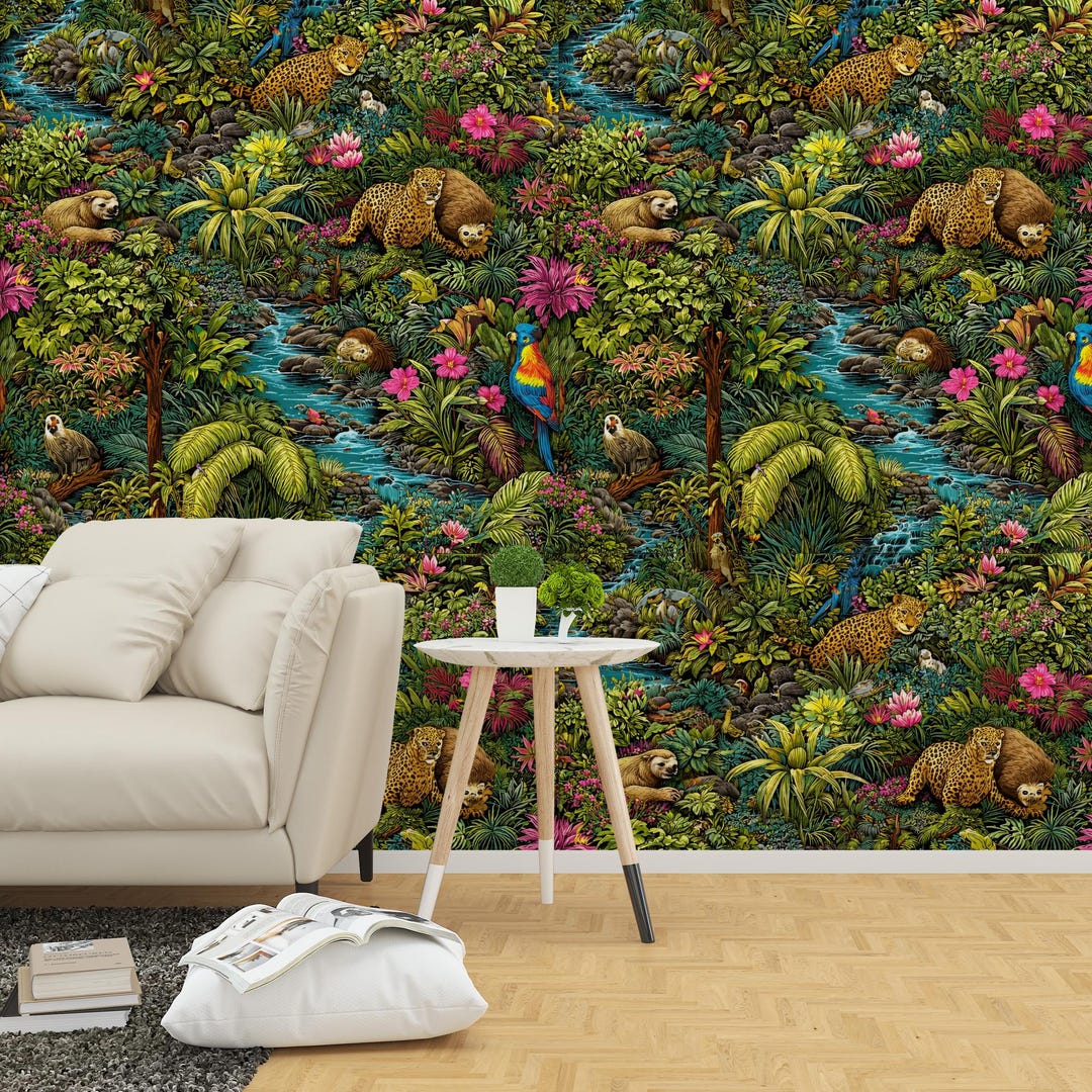 Tropical Jungle Wallpaper Peel and Stick , Exotic Animal Wall Mural ...