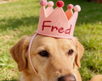 Embroidered Dog Birthday Crown, Personalized First Birthday Hat, Custom Pet Party Crown, Puppy Birthday Outfit, Keepsake Gift for Dog Lovers