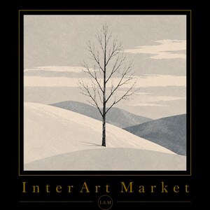 Minimalist Winter Tree Print, Scandinavian Landscape, Nordic Nature, Japandi Artwork (Digital Download)