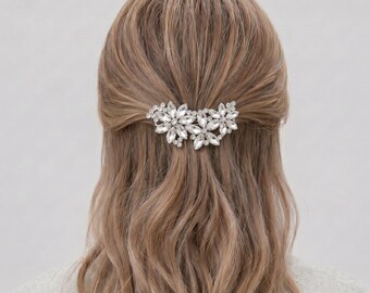 Presilha de cabelo com flor de cristal | Presilha de cabelo floral com strass | Acessório de cabelo elegante | Enfeite de cabelo para noivas