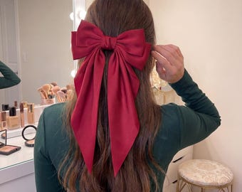 Presilha de cabelo com laço de seda extragrande | Acessório de cabelo elegante e marcante para mulheres