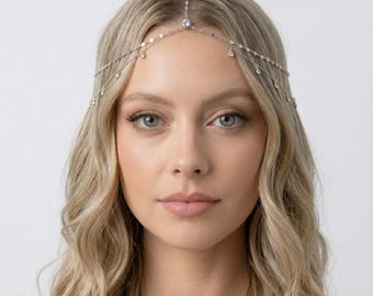 Corrente de Cristal para Cabeça | Acessório de Cabelo Boho para Noivas | Corrente de Strass para Testa | Corrente de Cabelo Boho para Noivas
