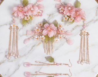 Conjunto de Acessórios para Cabelo | Presilha de Cabelo Floral, Pente e Brincos | Acessório de Cabelo Tradicional para Noivas | Kit de Ornamentos para Cabelo em Estilo Retrô
