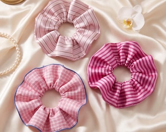 Elástico de cabelo xadrez com babados | Elástico de cabelo macio de algodão, prendedor de rabo de cavalo, acessório feminino