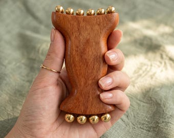 Conjunto de rolos faciais Gua Sha | Massageador facial de madeira | Rolo de drenagem linfática com esferas | Presente de autocuidado para a rotina de cuidados com a pele dela