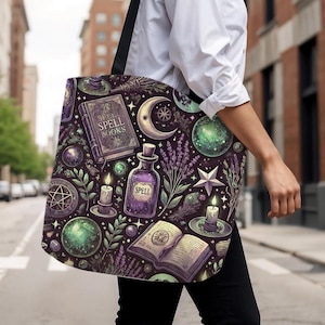 Wiccan Tote Bag, Witchy Tote Bag, Gothic Aesthetic Bag, Celestial Witch Bag, Vintage Witchcraft Tote, Mystic Tarot Bag for Witches