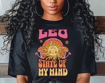 Leo Zodiac Shirt, Retro Astrology Shirt, Boho Sun and Moon Graphic Tee, Gift for Leo Woman, Birthday Shirt, Horoscope Gift for Her