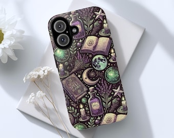 Mystical Witchy Phone Case, Gothic Aesthetic Celestial Moon Stars Spell Book Cover, Wiccan Magic Potion Case, Pixel 9, iPhone 17, Galaxy s26