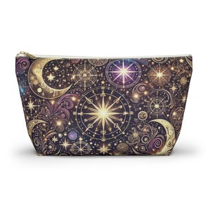 Celestial Makeup Bag, Cosmic Zipper Pouch, Astrology Travel Organizer, Moon & Star Gift for Her, Witchy Makeup Bag