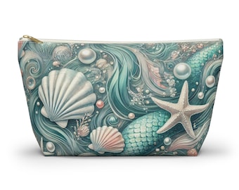 Mermaid Seashell Makeup Bag, Ocean-Themed Zipper Pouch, Nautical Toiletry Bag, Cosmetic Bag, Travel Organizer, Luggage Bag, Jewlery Bag