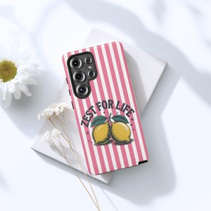 Lemon Phone Case, Zest for Life Pink and Yellow Citrus iPhone Galaxy Pixel Cover, Retro Summer Fruit Case, Positive Mental Health Gift