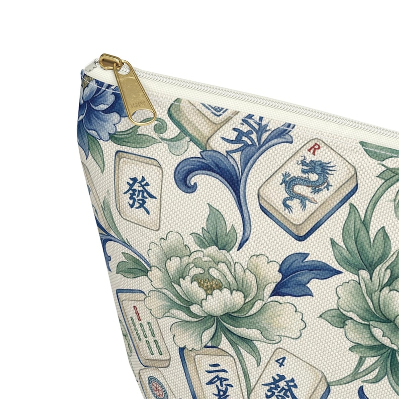 Mahjong Tile Bag, Mahjong Cosmetic Bag & Matching Tote, Mahjong Makeup Pouch, Mahjong Player Gift, Blue Toile Mahjong Accessories Travel Bag image 2