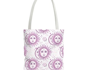 Purple Celestial Tote, Boho Sun Goddess Tote Bag, Witchy Tote Bag, Wiccan Tote Bag,  Vintage Witchcraft Tote, Cosmic Moon Phase Tote