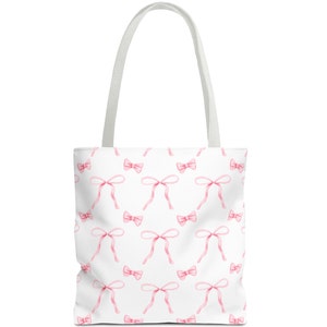 Pink Coquette Tote Bag, Pink Bow Bag, Bridesmaid Tote Bag, Coquette Tote Bag, Summer Tote Bag, Canvas Tote, Softcore Style Tote