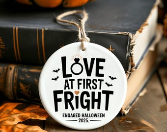 Halloween Engagement Ornament 2025, Spooky Wedding Gift, Engaged Halloween Keepsake, Gothic Christmas Decor