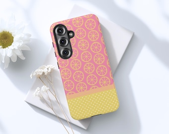 Pink Citrus Slice Phone Case, Lemon Summer Phone Case, Cute Fruit Pattern Phone Case, iPhone16, Galaxy S25, Pixel 9
