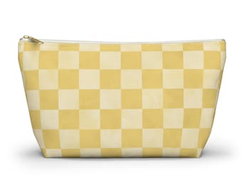 Mahjong Tile Bag, Mahjong Card Bag, Yellow Makeup Bag, Checkered Cosmetic Pouch, Cute Summer Toiletry Bag, Mahjong gifts, Mahjong Accessorie