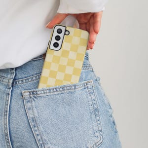 Yellow Checkered Phone Case, Checkered Phone Cover, iPhone pro max mini plus, Galaxy Ultra, Pixel Pro