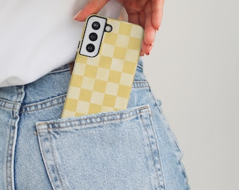 Yellow Checkered Phone Case, Checkered Phone Cover, iPhone pro max mini plus, Galaxy Ultra, Pixel Pro